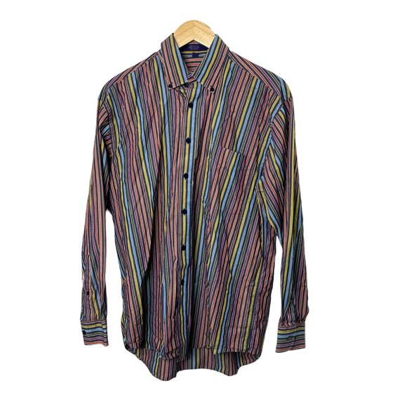 Alan Flasser Multi-Color Stripe Cotton Long Sleeve Button-Up Shirt Men's Medium - Picture 1 of 7